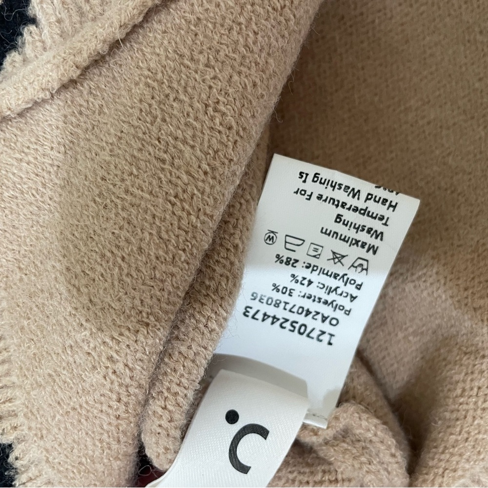 Commense Knit Contrast Wave Trim Bow Sweater Size Medium Tan and Black - Picture 12 of 12